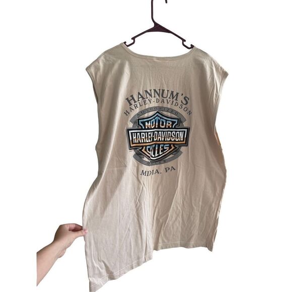 Vintage Harley Davidson Vest Tan With Large Print On Chest And Back, Vintage Har - Picture 2 of 9